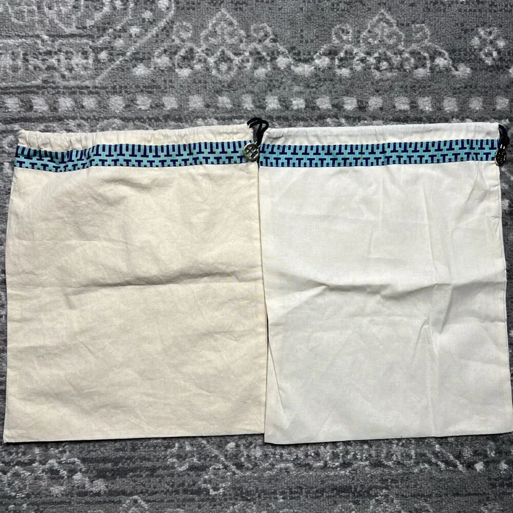 TWO Authentic TORY BURCH Cinch Cord Dust Bags Storage Cover 12” x 14.5”